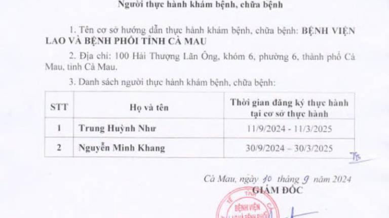 DANH SÁCH NGƯỜI THỰC HÀNH KHÁM BỆNH, CHỮA BỆNH ĐẾN NGÀY 01/10/2024