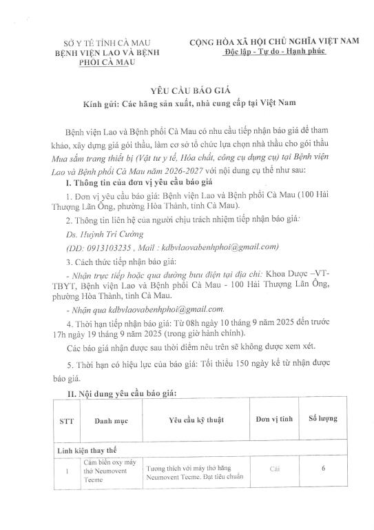 Yêu cầu báo giá – Linh kiện, công cụ dụng cụ